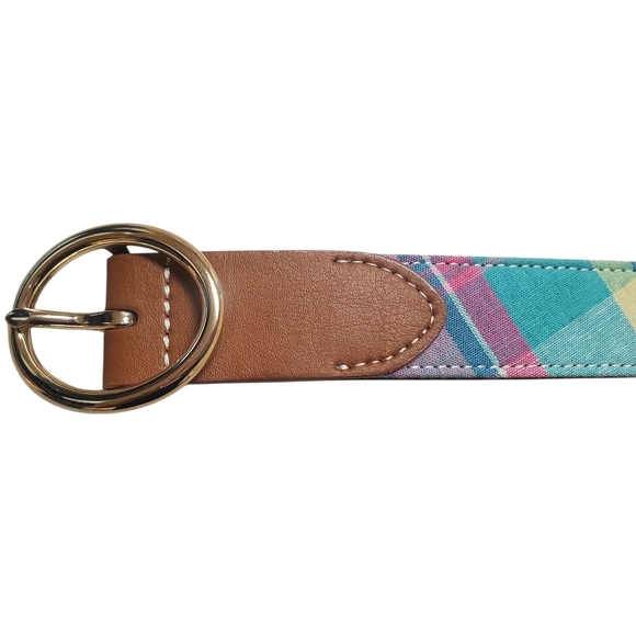 Talbots Pastel Madras Plaid and Leather Belt - Picture 6 of 10